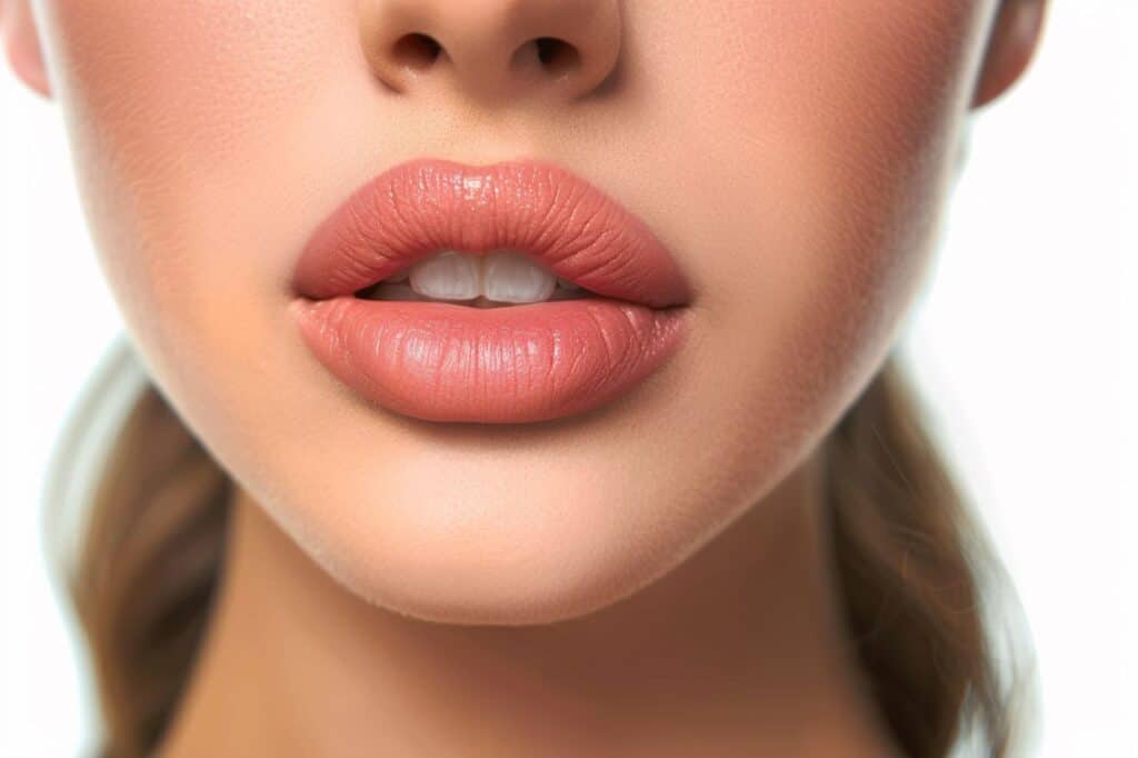 Close up of a woman's face with perfect lips